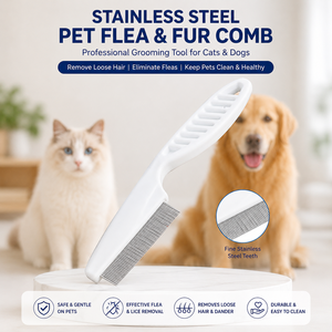 Peigne <span class=keywords><strong>anti</strong></span>-puces à dents fines en acier inoxydable pour animaux de compagnie, éliminateur de poux et tiques, nettoyeur de taches de larmes, outil de toilettage pour chiens et chats avec embouts de sécurité arrondis - Product Image 1