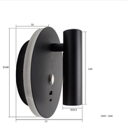 Lámpara de Lectura LED de Pared, Foco Concentrado con Tira de Luz, Lámpara Táctil Regulable con Puertos de Carga USB y Tipo-C Integrados