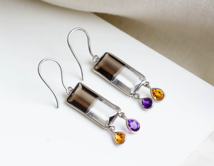 Pendientes colgantes de cristal y cuarzo ahumado con flecos de múltiples gemas de zafiro para mujer, pendientes de moda. - Product Image 3