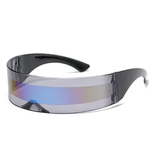 משקפי שמש y2k 2024 משקפי סייבר עתידני עבור גברים ולאישה משקל קל עטוף חתיכה אחת עדשות מרובות צבעים