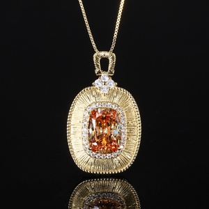 High Quality Eco-friendly Copper 10*14mm Cubic Zirconia Jewelry Square Link Polished Gold Plated Statement Pendant Necklace - Product Image 3