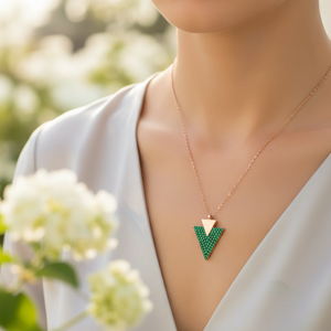 Inlaid Triangle <b>Emerald</b> Stone <b>Pendant</b> Wholesale Handcrafted 925 Sterling Silver Fashionable and Elegant Handcrafted Jewelry - Product Image 2