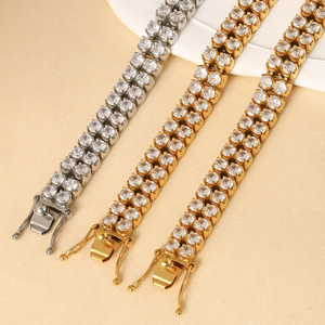 <span class=keywords><strong>Pulsera</strong></span> <span class=keywords><strong>de</strong></span> Joyería <span class=keywords><strong>de</strong></span> Lujo, <span class=keywords><strong>Pulsera</strong></span> <span class=keywords><strong>de</strong></span> Tenis <span class=keywords><strong>de</strong></span> Doble Hilera con Circonitas, Chapada en <span class=keywords><strong>Oro</strong></span> <span class=keywords><strong>de</strong></span> <span class=keywords><strong>18</strong></span> Quilates, Joyería <span class=keywords><strong>de</strong></span> Acero Inoxidable <span class=keywords><strong>de</strong></span> Alta Calidad - Product Image 4