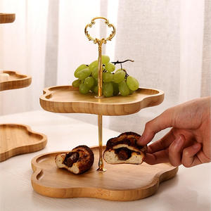 Fabrika doğrudan ahşap kek tutucu çift katlı üç katmanlar Cupcake kek standı yiyecek tepsisi bambu hizmet katmanlı tatlı tepsi dekor - Product Image 4