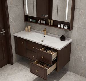 Mueble de Baño Flotante de Lujo Personalizado Estilo Australiano con Encimera de Mármol, Doble Lavabo, Espejo Inteligente Antivaho, Proyecto de Hotel de 5 Estrellas - Product Image 6