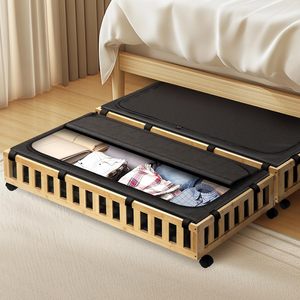 Conteneurs de rangement sous le lit en bambou américain XIANXU avec roulettes, forme rectangulaire, couleur naturelle - Product Image 1