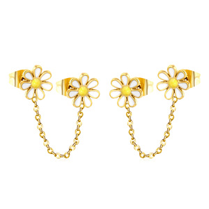 Pendientes de Cadena con Flores para Niñas, Aretes de Acero Inoxidable con Diseño de Cadena y Flores - Product Image 5