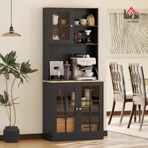 Mueble de Cocina Moderno Ajustable SENYU, Mueble para Microondas, Armario de Almacenamiento con Puertas de Vidrio, Madera y Acero Inoxidable, para Cocina y Sala de Estar - Product Image 5