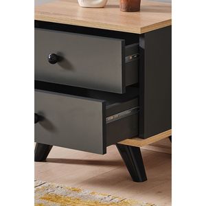 Table de chevet moderne en bois gris anthracite de style nordique avec 2 tiroirs et panneau de charge sans fil intelligent - Product Image 4