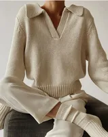 Suéteres informales sólidos para niñas, suéter holgado personalizado con cuello de pico, Tops para mujer 2021