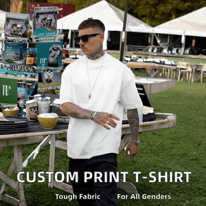 T-shirt pour homme en coton biologique lourd de haute qualité, imprimé sur mesure avec logo au niveau du col, style décontracté surdimensionné, personnalisable - Product Image 2