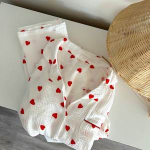 Ensemble pyjama imprimé cœur pour femmes, manches longues, boutonné, côtelé, taille élastique, 2 pièces, vêtements de nuit pour la maison - Product Image 5