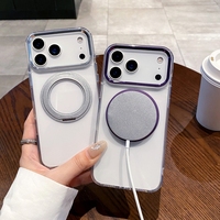 Coque de téléphone magnétique transparente anti-jaunissement avec protection d'objectif métallique et béquille 360 antichoc pour iPhone 18 Pro Max 17 16 15 13 12