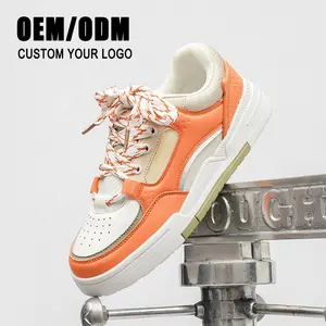 Kustom kualitas tinggi asli kulit putih pabrik grosir Logo kustomisasi sepatu Skateboard kasual pria