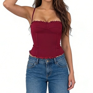 Top corsé de mujer con encaje, tirantes finos, escote corazón, corte ajustado, sin mangas, estilo camiseta, a la moda - Product Image 4