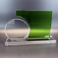 Fournisseur chinois de trophées en cristal de verre vierge personnalisés, noir et blanc, avec base bleue, bon marché, pour les récompenses d'entreprise, cadeaux