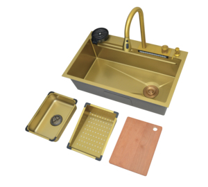 Lavello da cucina monoblocco di alta gamma, fatto a mano, in acciaio inossidabile spazzolato, resistente e dal design semplice. - Product Image 5