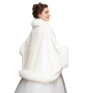 Women Fashion Faux Fur <b>Shawl</b> with Flurry Trim Loose Batwing Sleeve Cloak Warm Double Fur Wrap for <b>Wedding</b> Cocktail - Product Image 2