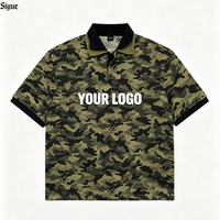 Polo à manches courtes imprimé camouflage avec col contrastant, T-shirt streetwear vintage surdimensionné pour homme, logo personnalisé