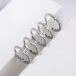 Anillo con Inicial Chapado en Oro de 18K, Ajustable, con Zirconia, Letras de la A a la Z, Resistente al Agua, Joyería para Mujer, Regalo, Moda 2026 - Product Image 2