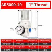 Régulateur de pression d'air pneumatique en alliage d'aluminium avec jauge, filetage 101', pression maximale 9,5 kg/cm², débit nominal 8000 L/min