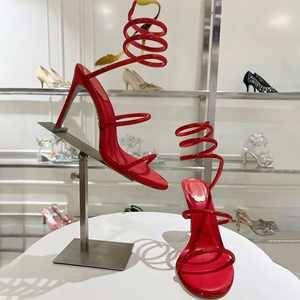 Zapatos de Diseñador de Moda, Sandalias de Tacón Alto Rojas con Tiras en el Tobillo, Sandalias Populares para Mujer, Sandalias de Tacón Delgado - Product Image 6