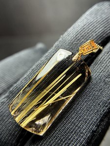 Colgante de Cuarzo Rutilado Dorado Natural para Mujer, Hombre, Regalo de <span class=keywords><strong>Brasil</strong></span>, Cristal Curativo Reiki de Oro de 18K, Gema de 28mm - Product Image 6