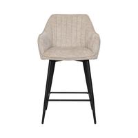 Tabouret de bar pivotant beige à cannelures verticales, chaise de bar rembourrée à hauteur de comptoir avec structure en métal noir mat