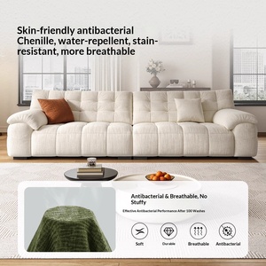 Cream Style Chenille Fabric Sofa Modern Retro Cloud Shaped Straight Couch New Design for Small Living Room - Product Image 2