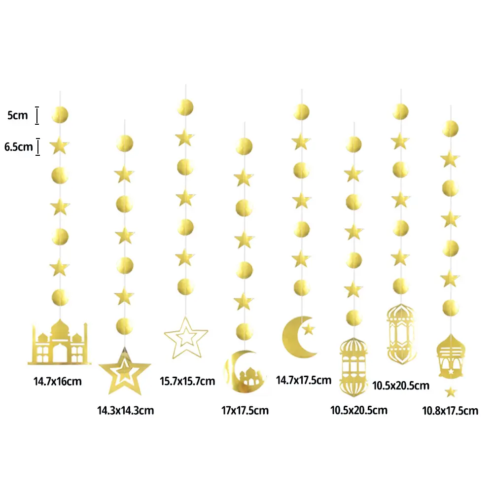 Stile islamico Festival festa splendente oro luna stella appesa ornamenti decorativi per Mubarak Eid decorazioni