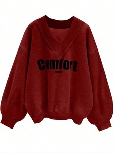 Sudadera Bordada de Cuello V de Gran Gramaje en Algodón y Poliéster con Forro Polar y Logo de Letra Personalizado de Talla Grande Ropa de Invierno <span class=keywords><strong>para</strong></span> <span class=keywords><strong>Mujer</strong></span> - Product Image 5