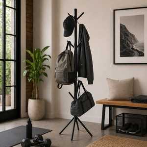 Porte-manteau en forme d'arbre, 9 crochets, 162 cm, métal noir, support gain de place - Product Image 6