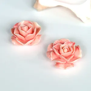 Brincos de concha rosas esculpidos, rosa, flor, 30x33x13mm, 13.2g