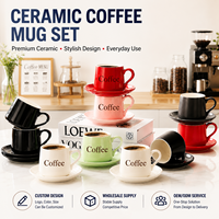 Ensemble de tasses à café et soucoupes en céramique européenne en gros, tasse à cappuccino colorée réutilisable en porcelaine, mug à latte et soucoupe