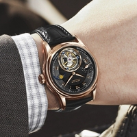 Saphir verre acier inoxydable mode hommes montres mécaniques 24 heures affichage creux squelette classique Tourbillon montre