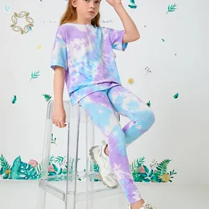 Tie dye Girls Drop Shoulder Top & pant set bamboo viscose Girls Tie Dye Tee & Leggings eco-friendly girl short sets