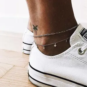 2024 Hot selling Jewelry Summer Beach Style Electroplated Double Layer Feet Chain Retro Five pointed Star Pendant Feet Chain