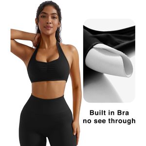 FOXA Halter Sports <b>Bra</b> Women <b>Open</b> Back Padded Yoga Gym Top Sweat Wicking Breathable Quick Dry Seamless Spandex Polyester - Product Image 3