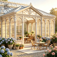 Véranda gothique de luxe BLVE avec toit en fer forgé et cadre antique, idéale pour manoir, villa, jardin ou cour arrière