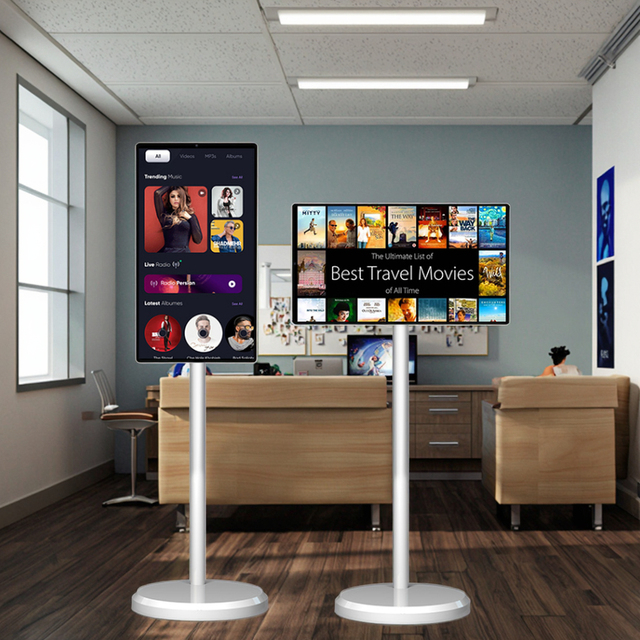 21.5" 4+64GB White LED Smart Android Portable TV with Wheels Movable Design Built-In Battery & Interactive Features