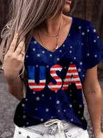 Kaus kustom bendera Amerika Serikat kaus wanita dicetak kualitas tinggi kemeja lengan pendek wanita terlaris