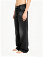 Jean en denim délavé à l'acide avec effet whisker, coupe droite ample, style streetwear, pour hommes, idéal pour la mode personnalisée et la vente en gros