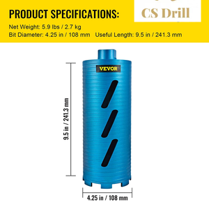 Mũi Khoan Lõi Trục 4.25 "/108 <span class=keywords><strong>Mm</strong></span> Đường Kính 5/8"-11 Với Mũi Khoan Thí Điểm & Lưỡi Dao 4.5 ", Lỗ Khoan Kim Cương Sâu 9.5"/241.3Mm - Product Image 5