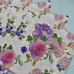 Serviettes en papier carrées imprimées or violet pour fêtes, événements haut de gamme, mariages, mouchoirs jetables transfrontaliers - Product Image 3