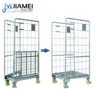 JIAMEI Pliable entrepôt logistique de sécurité en métal de 4 côtés treillis métallique en acier de pliage de papier durable chariot à cage