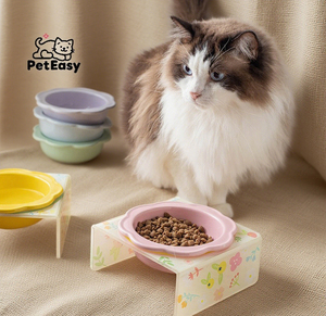 2025 diskon besar dudukan akrilik berbentuk bunga Anti-tip hewan peliharaan kucing dan anjing penggunaan ganda keramik mangkuk Tunggal - Product Image 2