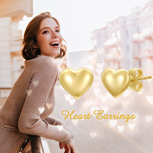 ต่างหูเม็ดเดี่ยวรูปหัวใจสีทอง14K สำหรับผู้หญิงต่างหูเม็ดกลมแบบเรียบรูปหัวใจ - Product Image 6