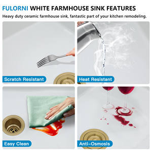 קערה אחת בגודל 33 אינץ 'קערה לבנה אבן חרסינה מטבח כיור מטבח כיור קרמיקה כיור מטבח - Product Image 5