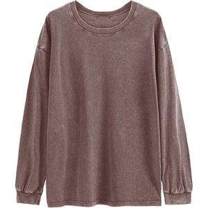 Camiseta de Manga Larga Oversize con Cuello Redondo FOXA para Mujer, Ajuste Holgado, Estilo Vintage, Lavado Ácido, Color Sólido, Talla Grande, Sudadera de Algodón - Product Image 5
