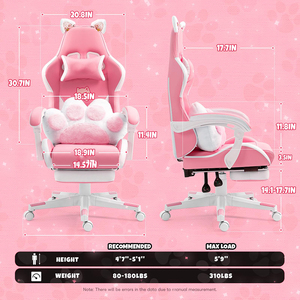 Silla Gamer Kitty Rosa Hello's de Cuero Rosa y Blanco para Oficina en Casa para Mujer y Chica, Silla de Juego con Diseño de Gato con Almohada Lumbar y Reposapiés - Product Image 5
